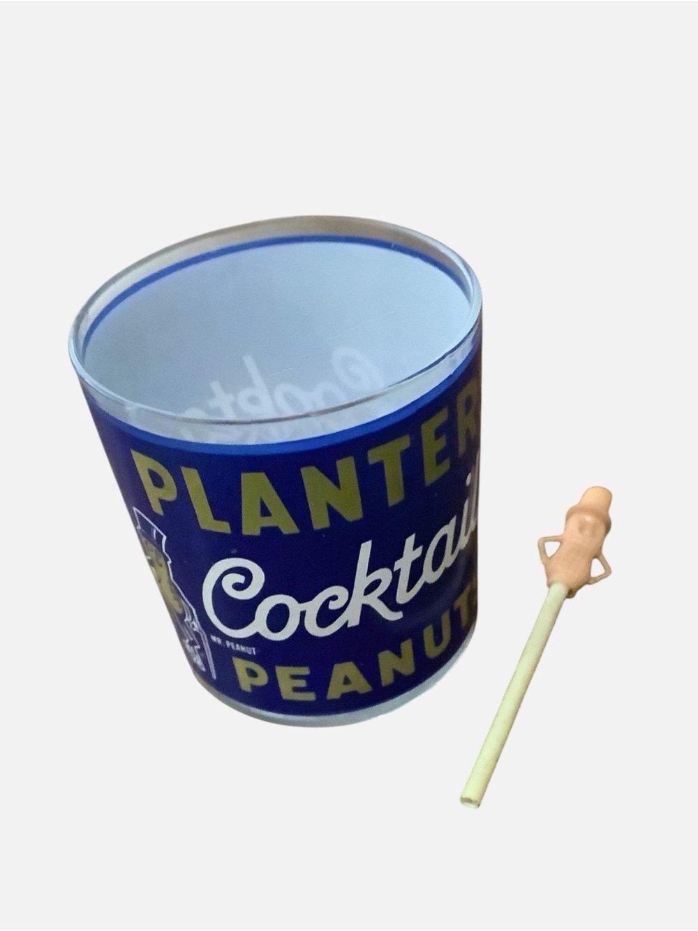 Mr. Peanut Cocktail Glass Planters Peanuts Vintage Tumbler Low Ball & Stir Stick